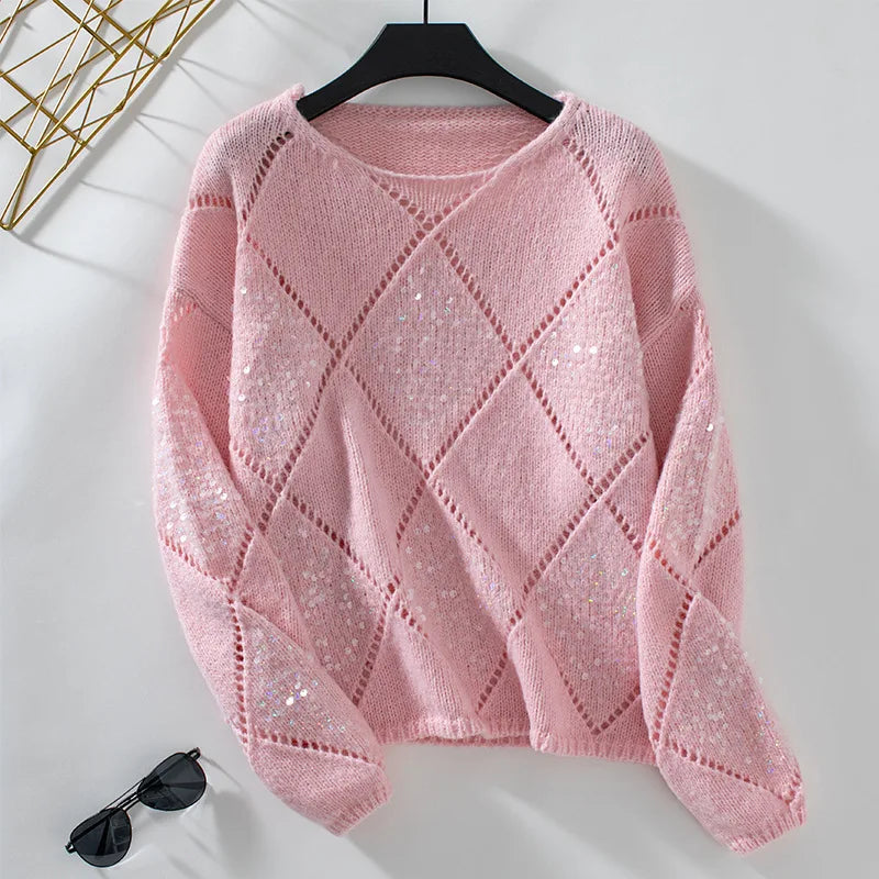 Anna | Scandinavian Sequin Hollow Knit Sweater