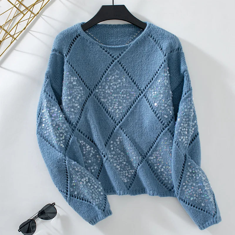 Anna | Scandinavian Sequin Hollow Knit Sweater