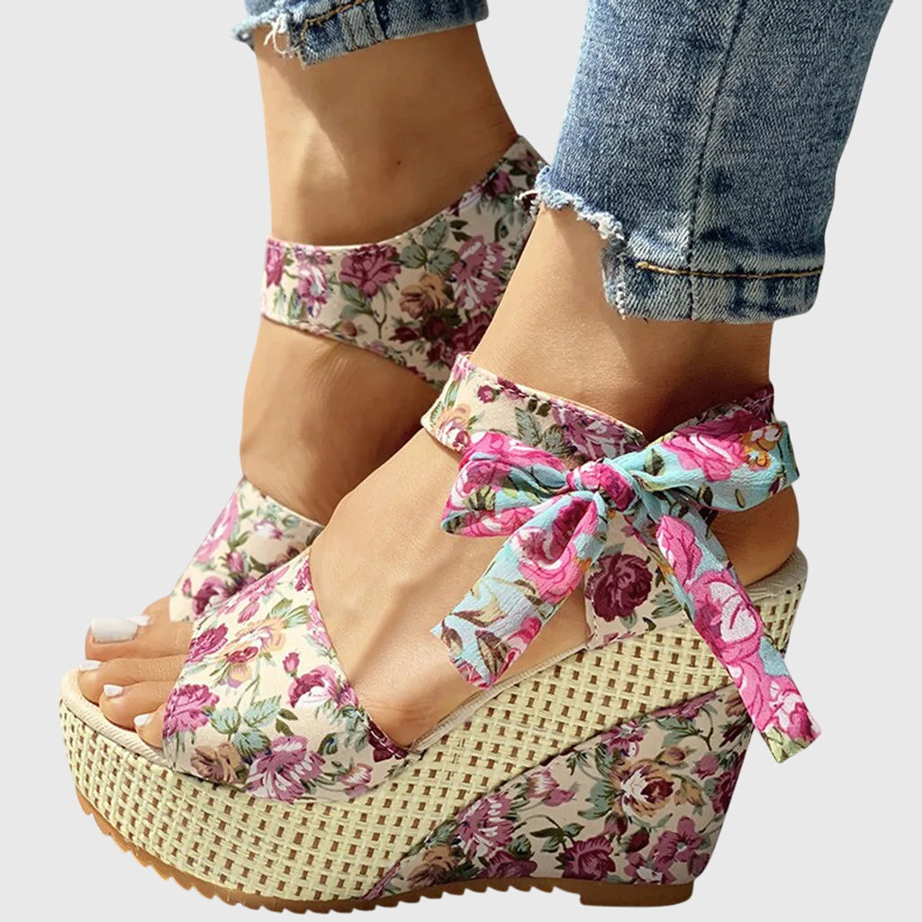 Emma - Floral Wedge Sandals