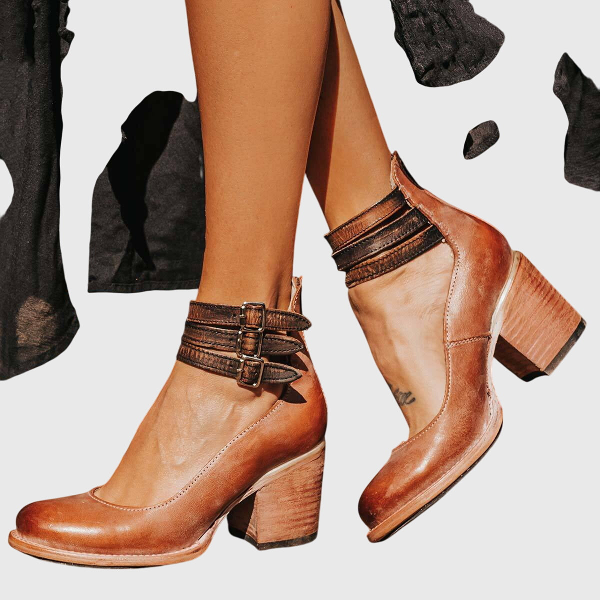 Rina - Strapped Block Heel Shoes