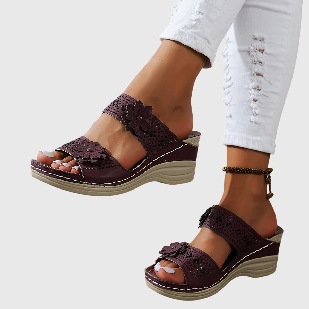 Saira - Floral Wedge Sandals