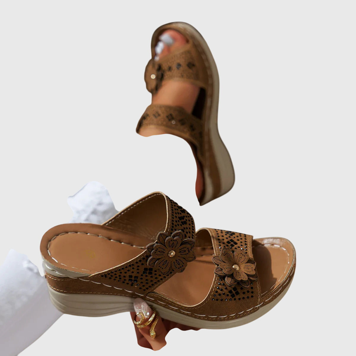 Saira - Floral Wedge Sandals