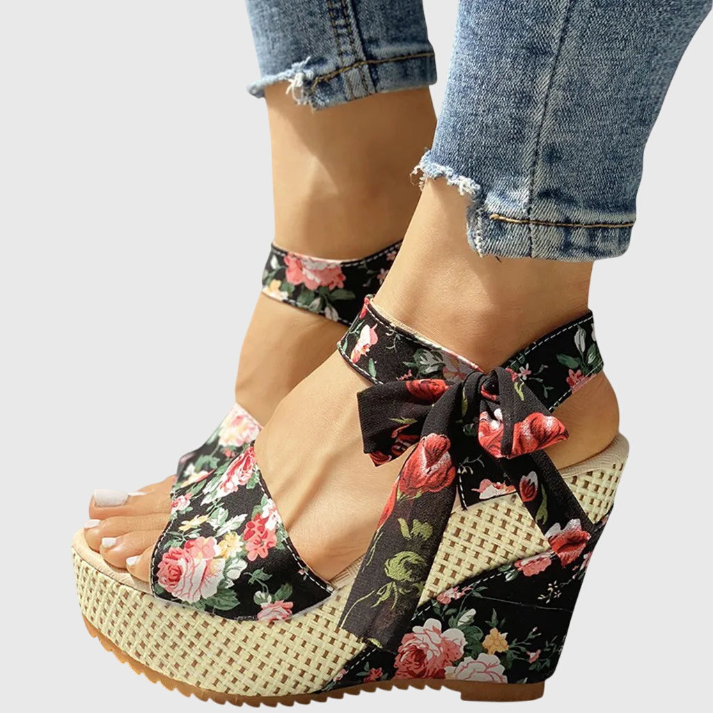 Emma - Floral Wedge Sandals